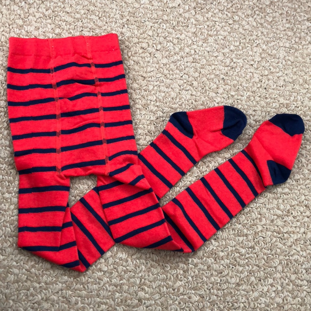 NWOT Red blue striped tights thick opaque